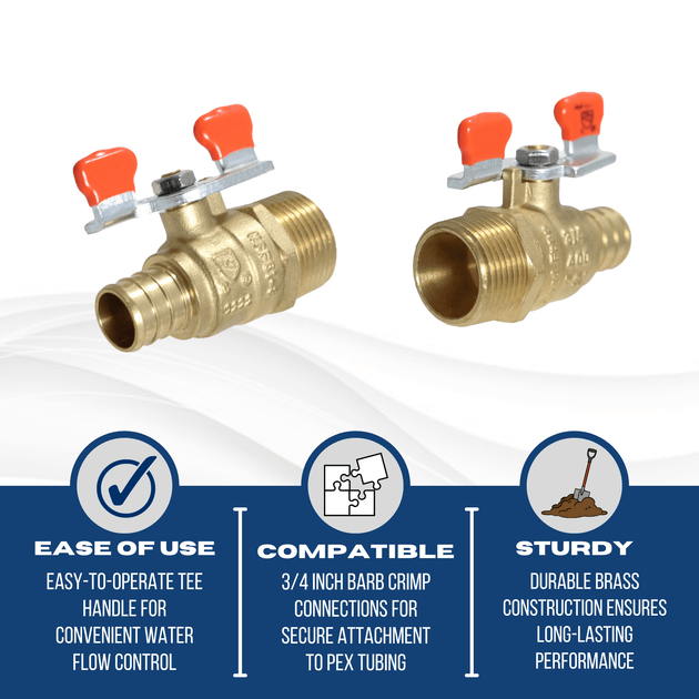 3/4 inch PEX-B Barb x 3/4 inch Male Ball Valve with Tee Handle