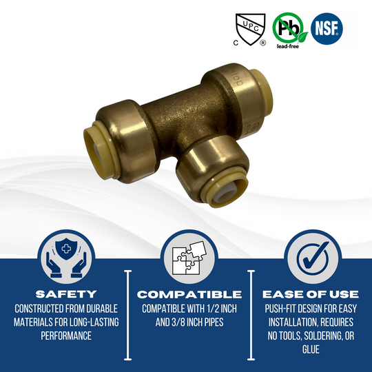 1/2 Inch x 1/2 Inch x 3/8 Inch Push-to-Connect Tee