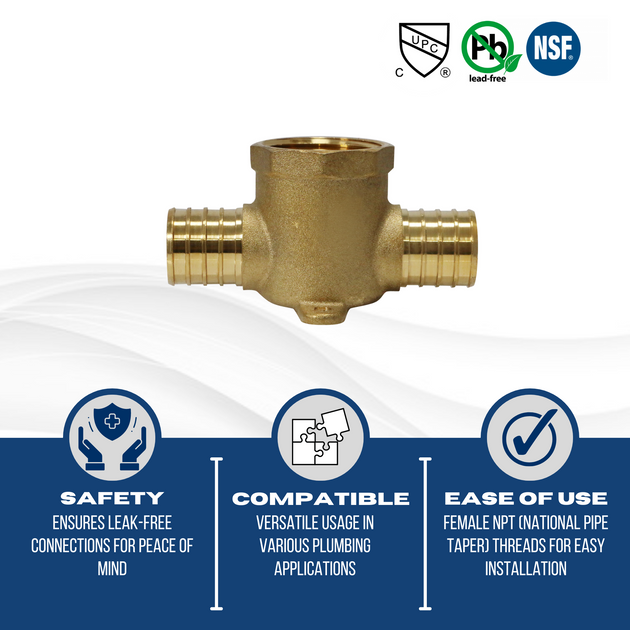 1 Inch PEX-B Barb Crimp Female NPT Tee