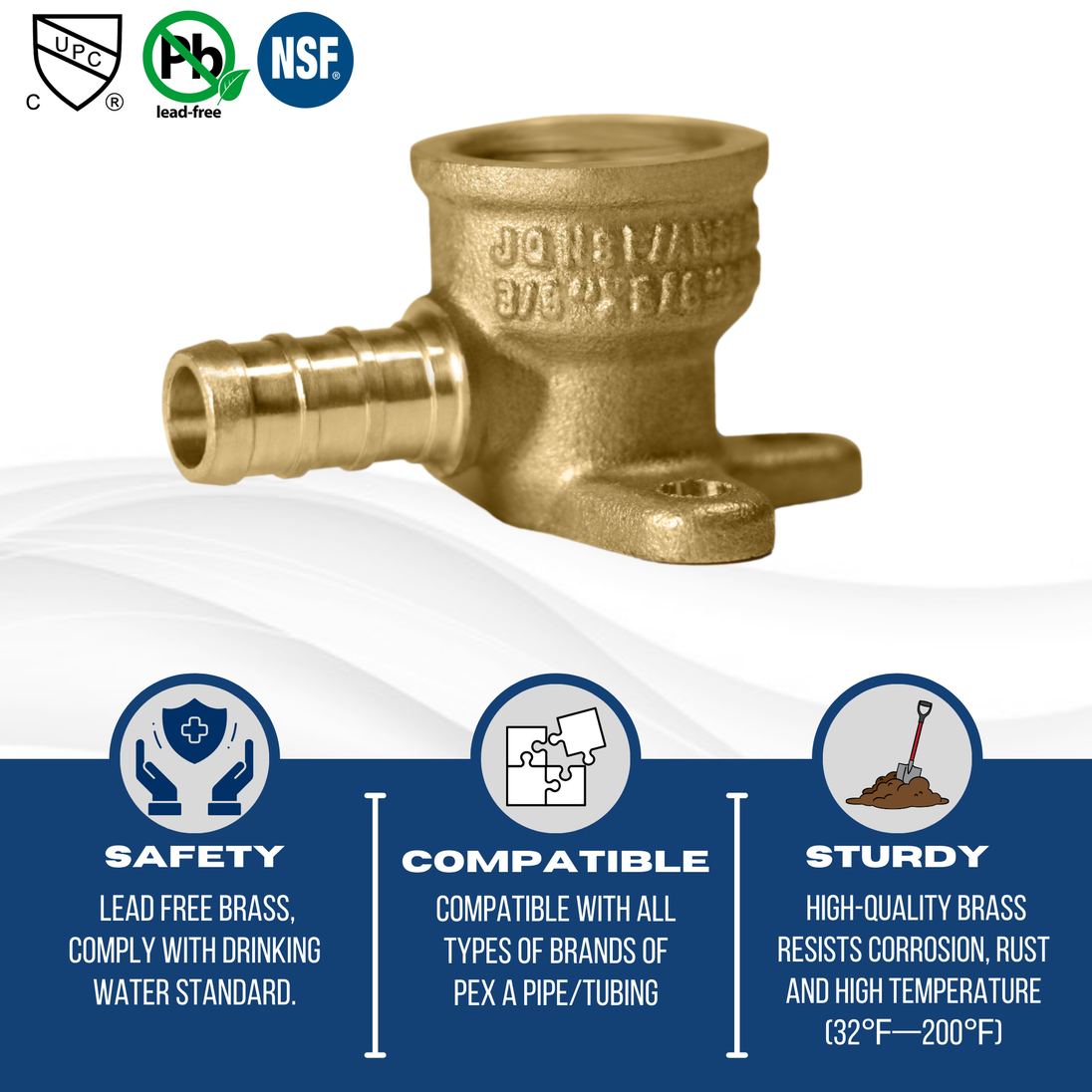 3/8 inch PEX-B Barb x 3/8 inch FNPT Elbow Drop Ear