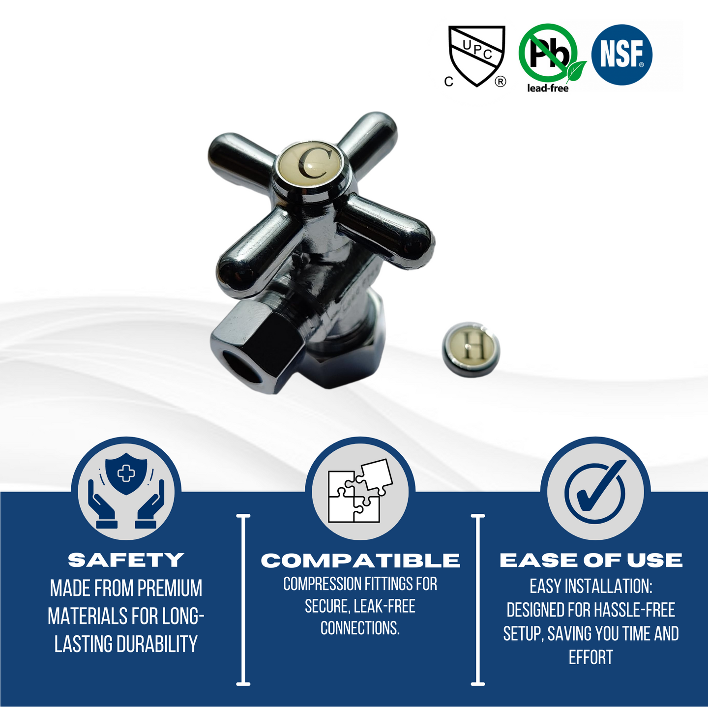 5/8 inch x 3/8 inch OD Compression Angle Valve, Polished Chrome