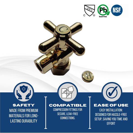 5/8 inch x 3/8 inch OD Compression Angle Valve, Golden