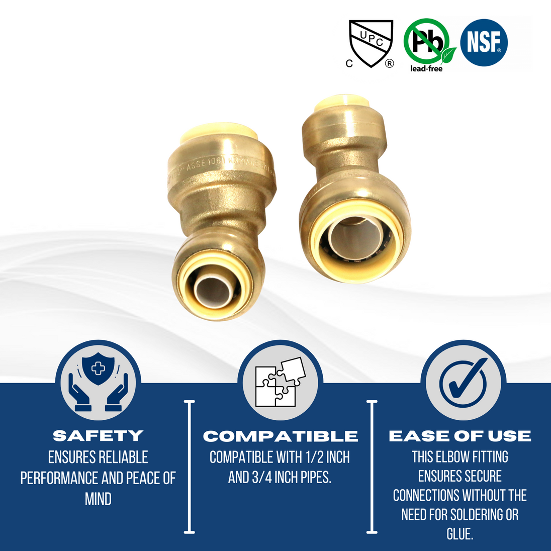 Push Fit 1/2 Inch x 3/4 Inch Push Fit 45 Degree Elbow