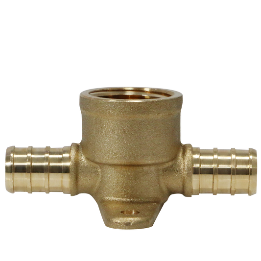 Pex Barb Crimp Female NPT Tee Measuring Barb Crimp Pex 1/2" x 1/2" x 1/2" Female NPT Tee Specifically Barb Crimp Pex FNPT Tee