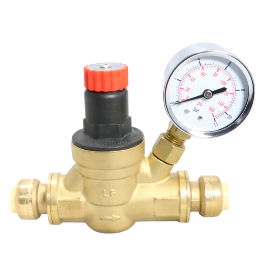 1/2 Inch Push-to-Connect Water Pressure Regulator Valve with Gauge