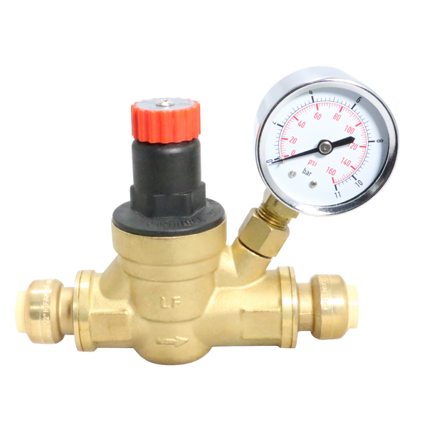 1/2 Inch Push-to-Connect Water Pressure Regulator Valve with Gauge