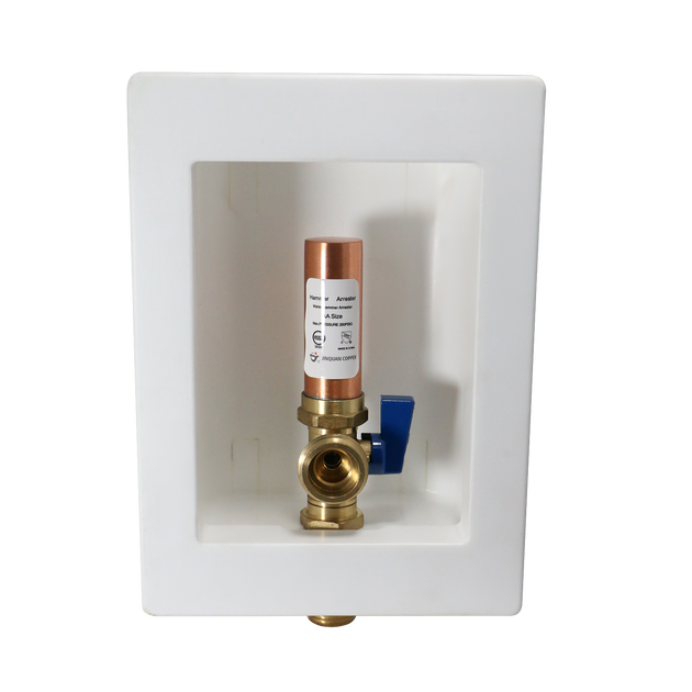 1/2 Inch MIP/Sweat x 3/4 Inch MHT, White with Hammer Arrestor Premium Washing Machine Outlet Box