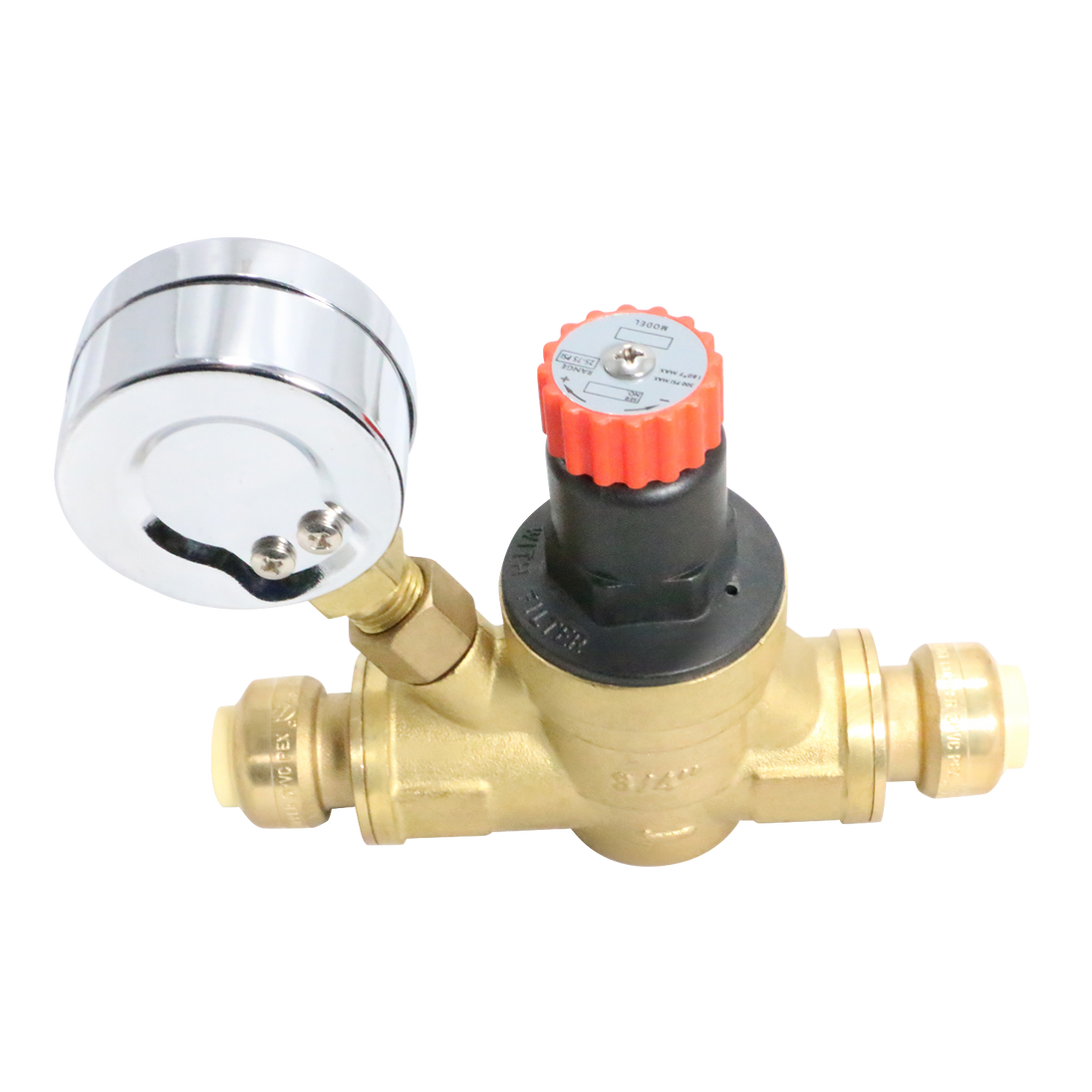 1/2 Inch Push-to-Connect Water Pressure Regulator Valve with Gauge