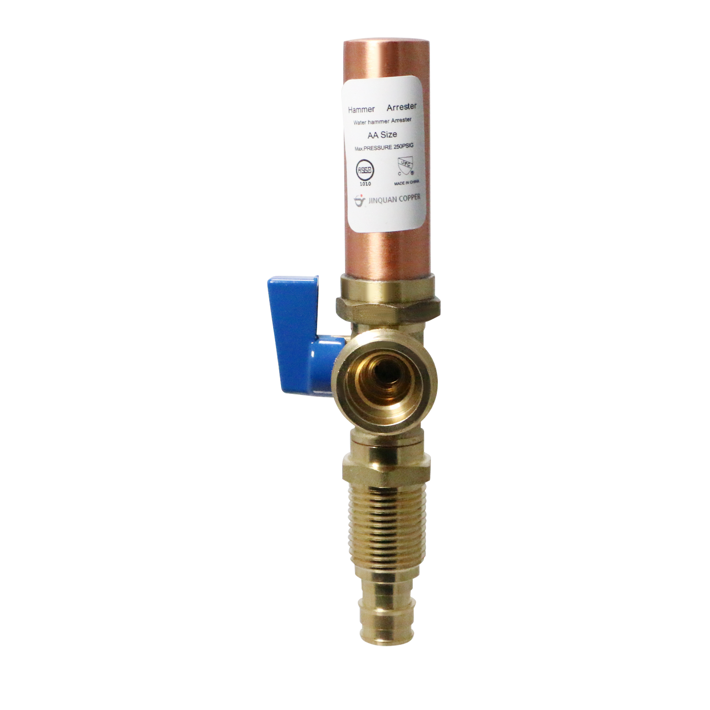 1/2 Inch Pex-A Expansion x 3/4 Inch MHT Premium Washing Machine Outlet Stop Valve with Hammer Arrestor Blue Handle