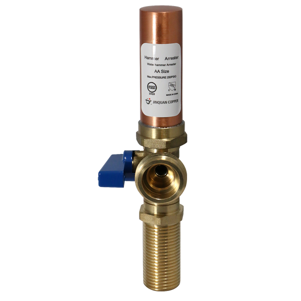 1/2 Inch MIP x 3/4 Inch MHT Washing Machine Outlet Stop Valve with Hammer Arrestor, Blue Handle
