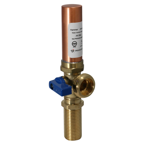 1/2 Inch MIP x 3/4 Inch MHT Washing Machine Outlet Stop Valve with Hammer Arrestor, Blue Handle