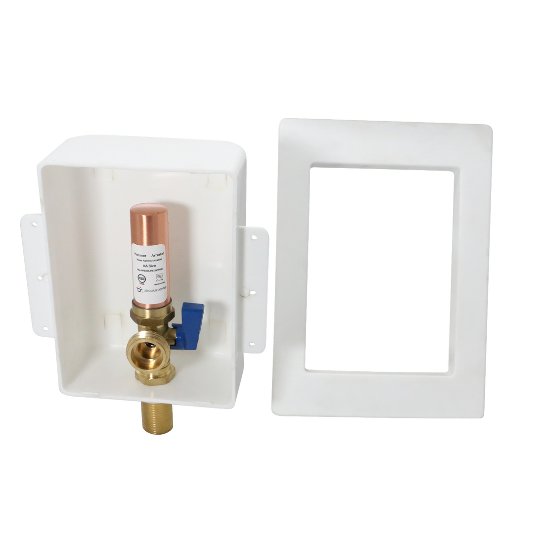 1/2 Inch MIP/Sweat x 3/4 Inch MHT, White with Hammer Arrestor Premium Washing Machine Outlet Box