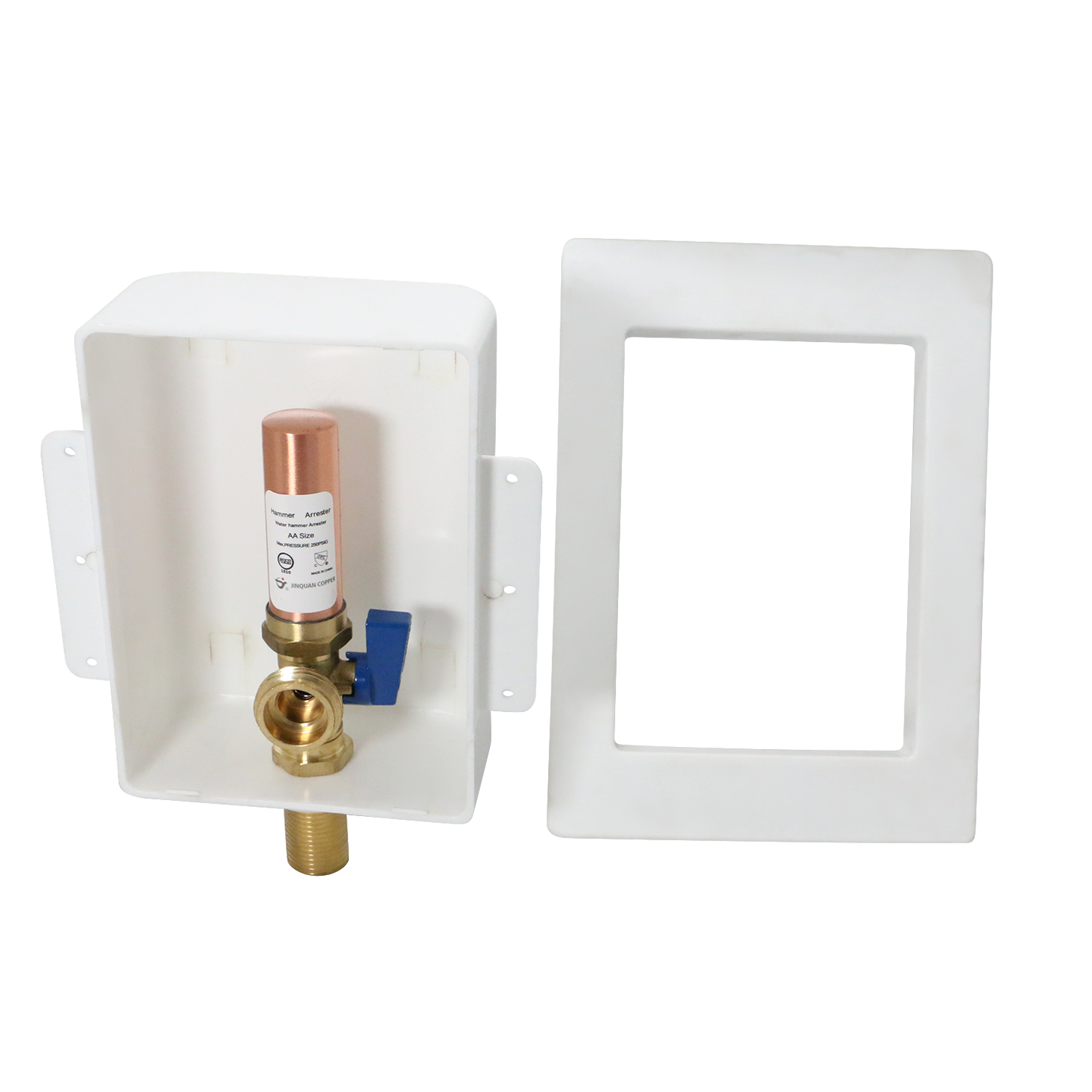 1/2 Inch MIP/Sweat x 3/4 Inch MHT, White with Hammer Arrestor Premium Washing Machine Outlet Box