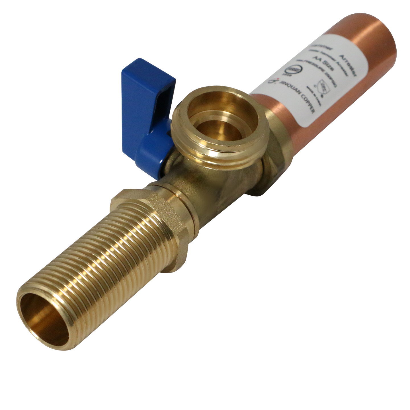 1/2 Inch MIP x 3/4 Inch MHT Washing Machine Outlet Stop Valve with Hammer Arrestor, Blue Handle