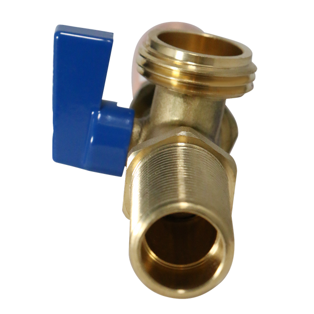 1/2 Inch MIP x 3/4 Inch MHT Washing Machine Outlet Stop Valve with Hammer Arrestor, Blue Handle