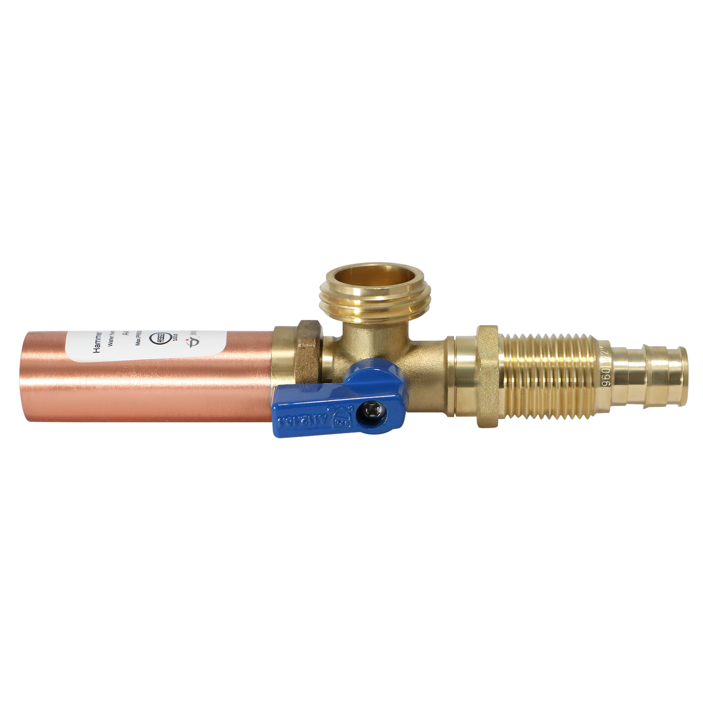 1/2 Inch Pex-A Expansion x 3/4 Inch MHT Premium Washing Machine Outlet Stop Valve with Hammer Arrestor Blue Handle
