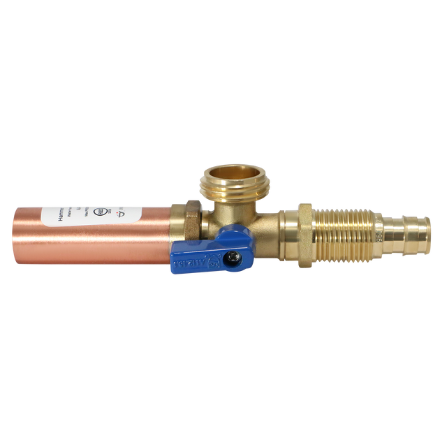 1/2 Inch Pex-A Expansion x 3/4 Inch MHT Premium Washing Machine Outlet Stop Valve with Hammer Arrestor Blue Handle