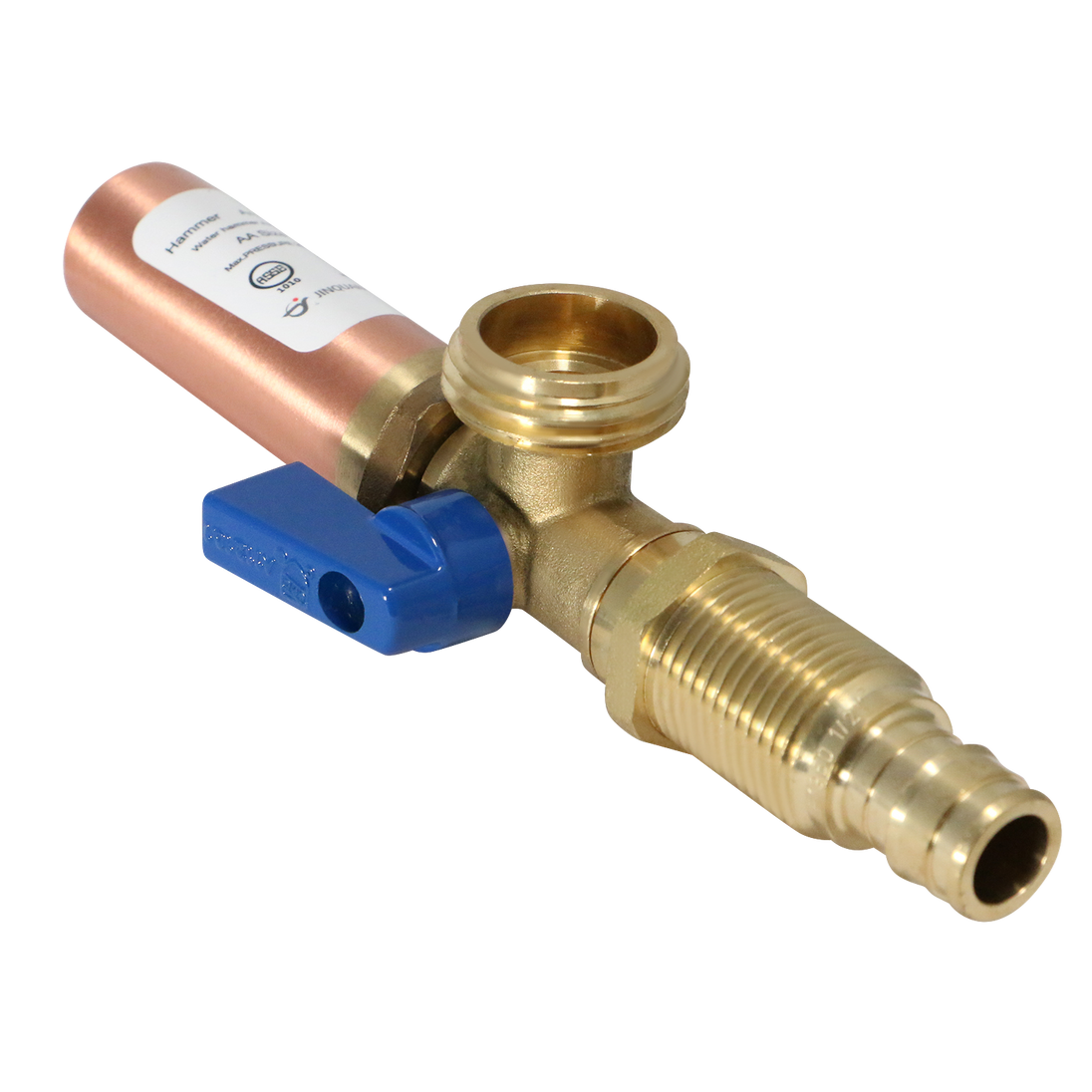 1/2 Inch Pex-A Expansion x 3/4 Inch MHT Premium Washing Machine Outlet Stop Valve with Hammer Arrestor Blue Handle