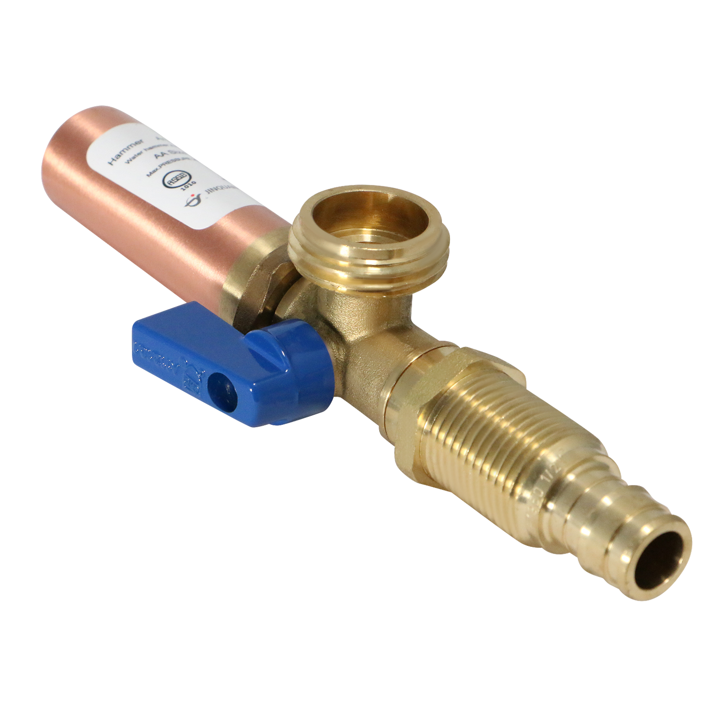 1/2 Inch Pex-A Expansion x 3/4 Inch MHT Premium Washing Machine Outlet Stop Valve with Hammer Arrestor Blue Handle