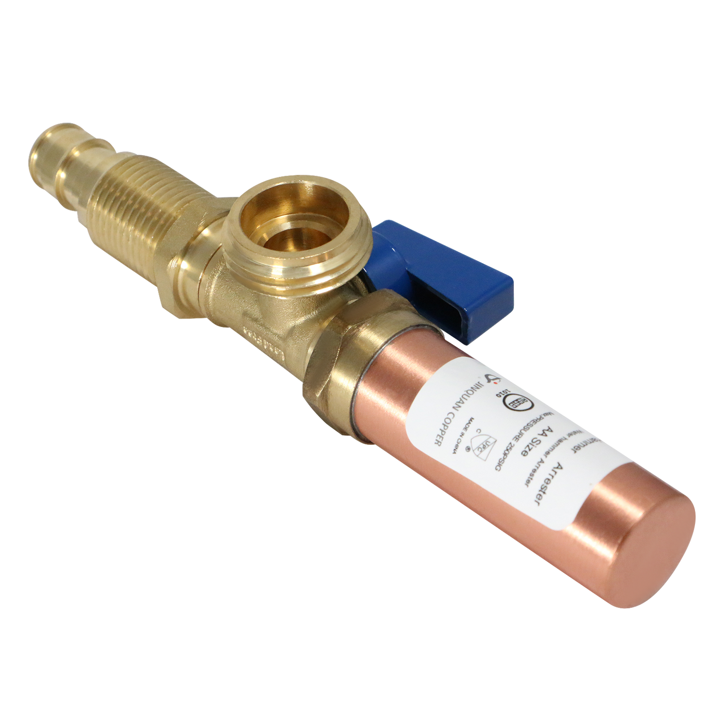 1/2 Inch Pex-A Expansion x 3/4 Inch MHT Premium Washing Machine Outlet Stop Valve with Hammer Arrestor Blue Handle