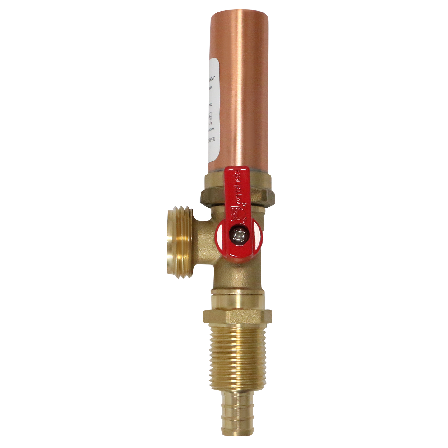 1/2 Inch PEX-B Barb x 3/4 Inch MHT Premium Washing Machine Outlet Stop Valve with Hammer Arrestor, Red Handle