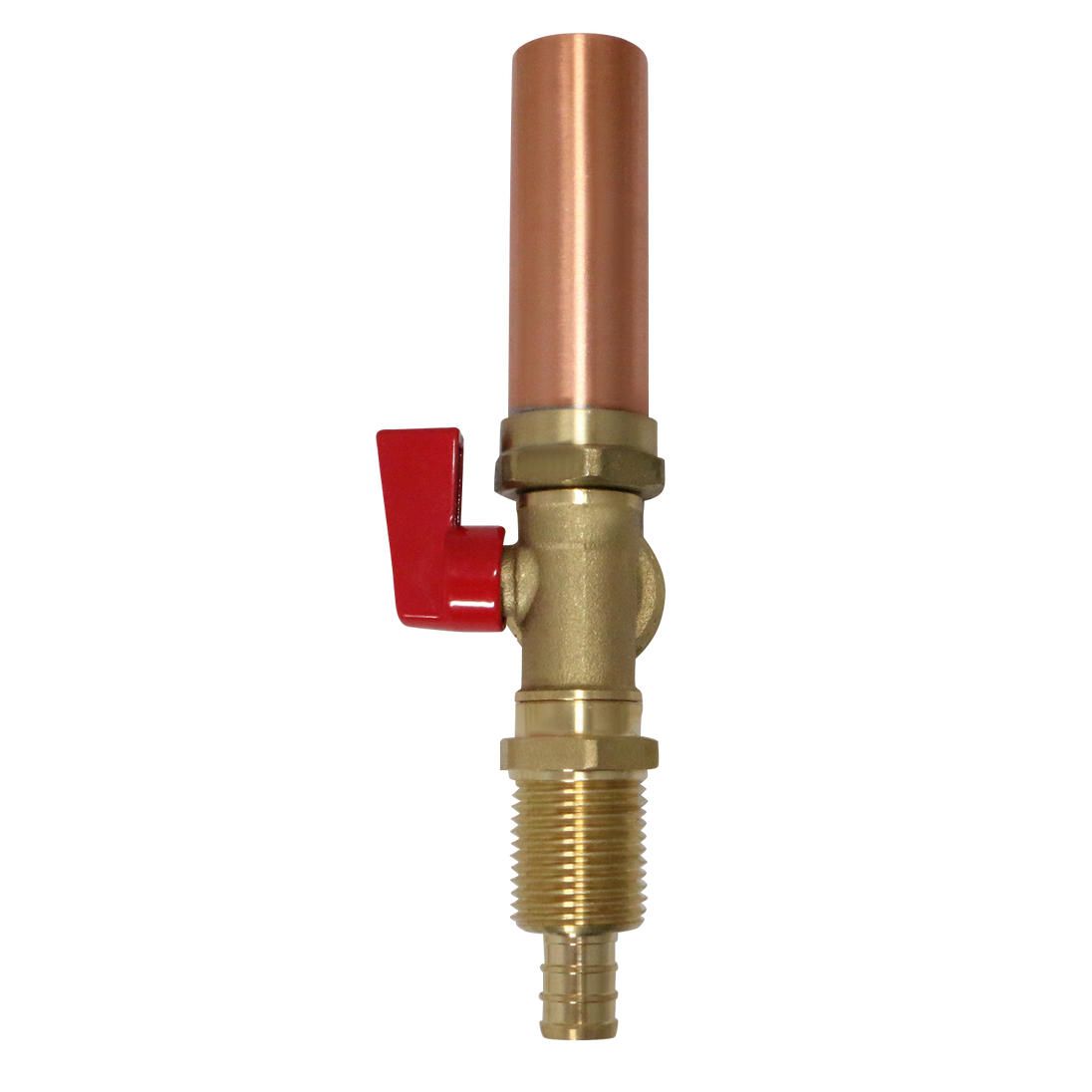 1/2 Inch PEX-B Barb x 3/4 Inch MHT Premium Washing Machine Outlet Stop Valve with Hammer Arrestor, Red Handle