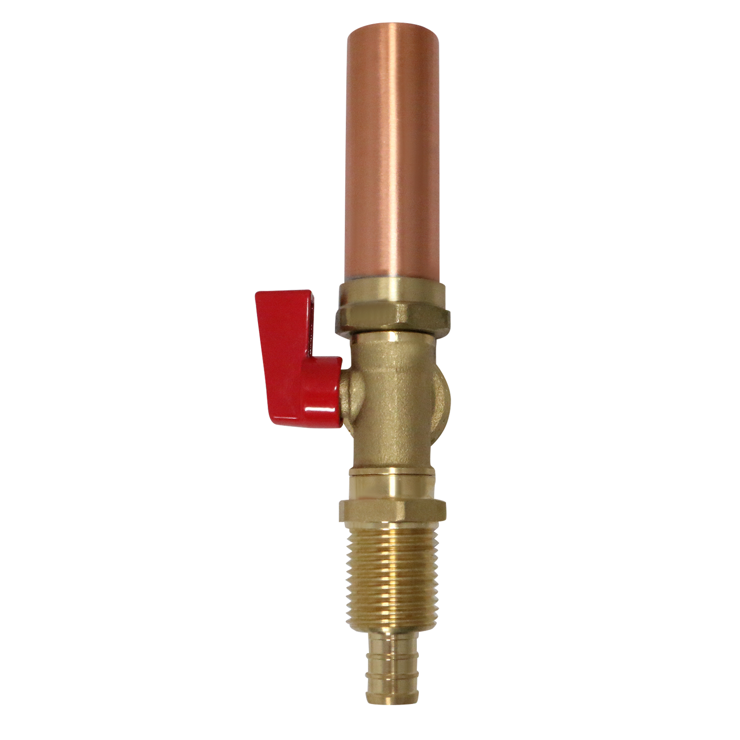 1/2 Inch PEX-B Barb x 3/4 Inch MHT Premium Washing Machine Outlet Stop Valve with Hammer Arrestor, Red Handle