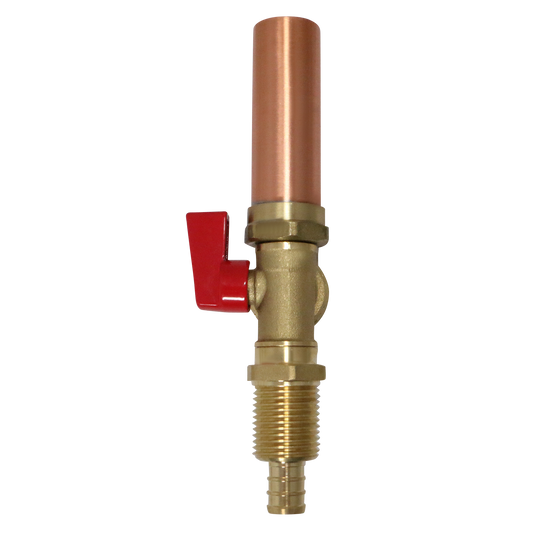 1/2 Inch PEX-B Barb x 3/4 Inch MHT Premium Washing Machine Outlet Stop Valve with Hammer Arrestor, Red Handle