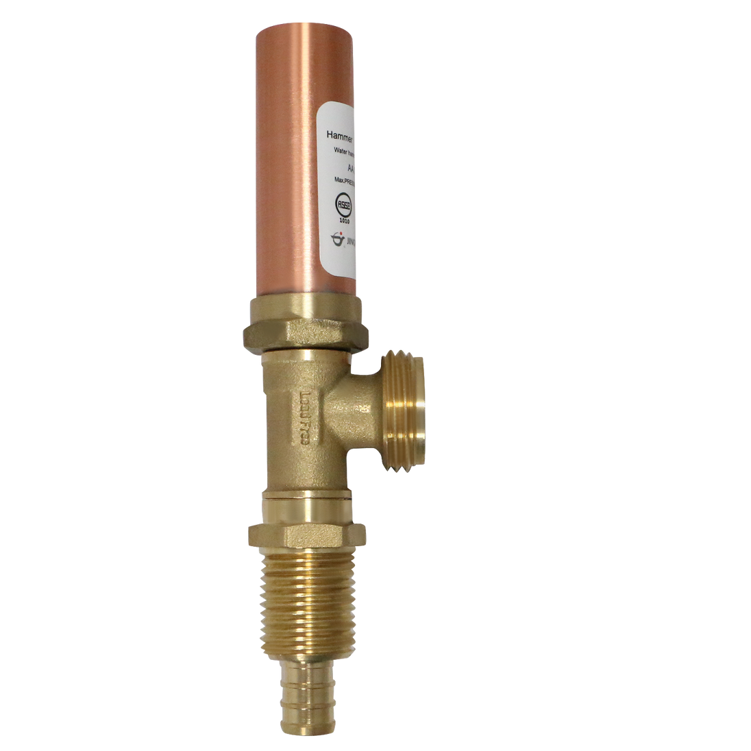 1/2 Inch PEX-B Barb x 3/4 Inch MHT Premium Washing Machine Outlet Stop Valve with Hammer Arrestor, Red Handle