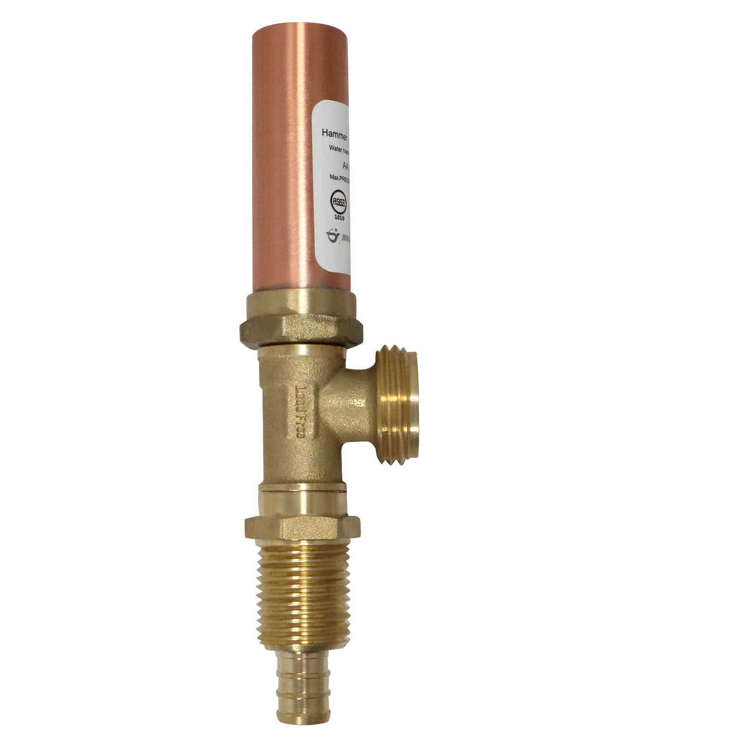 1/2 Inch PEX-B Barb x 3/4 Inch MHT Premium Washing Machine Outlet Stop Valve with Hammer Arrestor, Red Handle