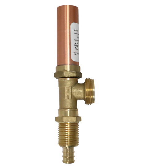 1/2 Inch PEX-B Barb x 3/4 Inch MHT Premium Washing Machine Outlet Stop Valve with Hammer Arrestor, Red Handle