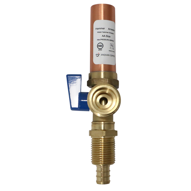 1/2 Inch PEX-B Barb x 3/4 Inch MHT Premium Washing Machine Outlet Stop Valve with Hammer Arrestor, Blue Handle