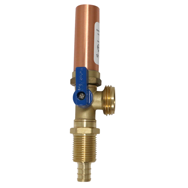 1/2 Inch PEX-B Barb x 3/4 Inch MHT Premium Washing Machine Outlet Stop Valve with Hammer Arrestor, Blue Handle