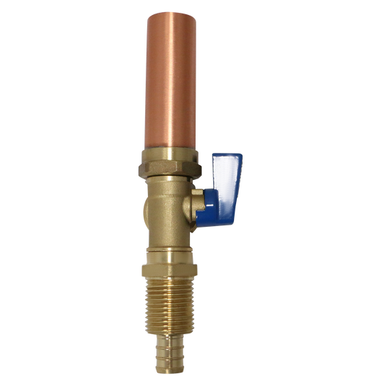 1/2 Inch PEX-B Barb x 3/4 Inch MHT Premium Washing Machine Outlet Stop Valve with Hammer Arrestor, Blue Handle