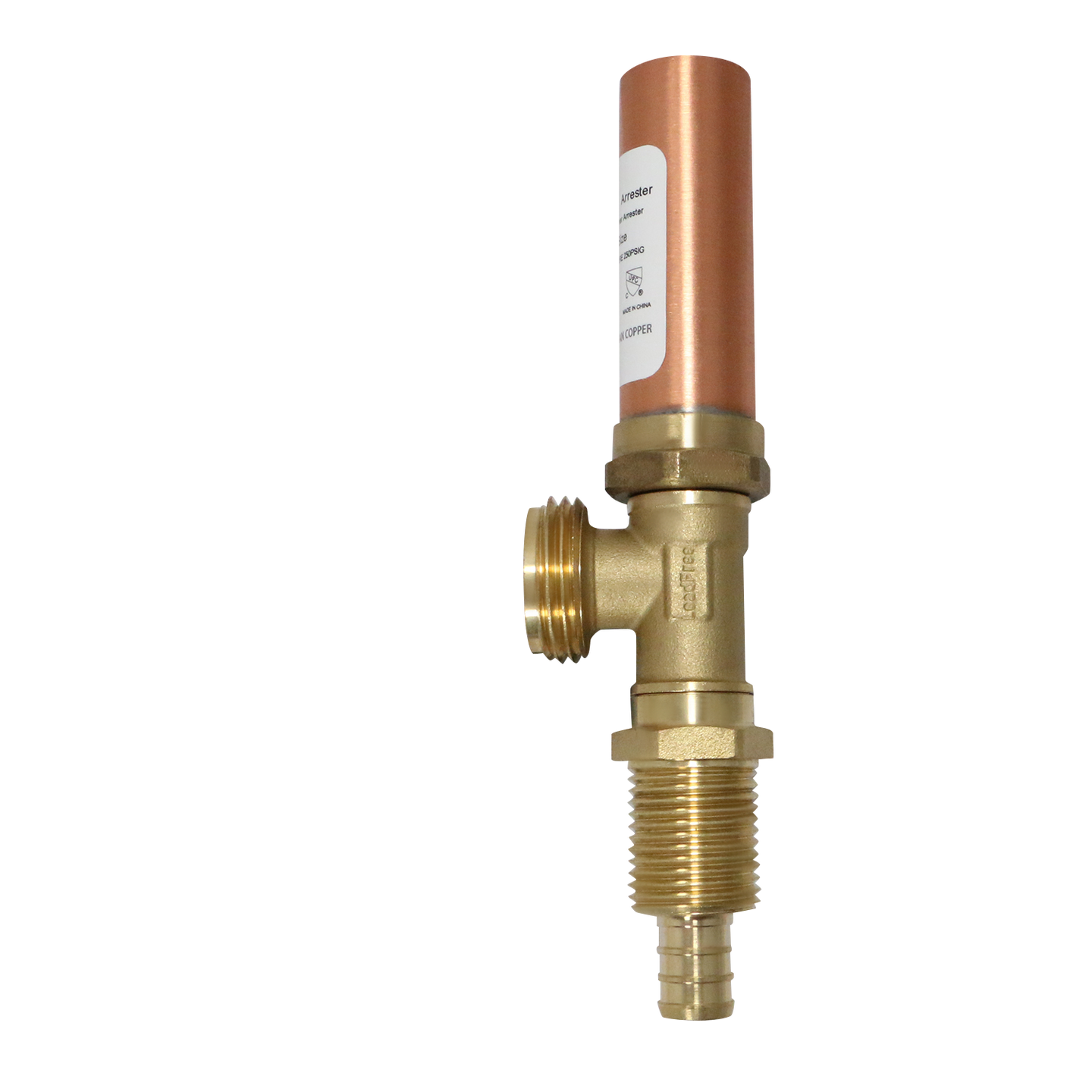 1/2 Inch PEX-B Barb x 3/4 Inch MHT Premium Washing Machine Outlet Stop Valve with Hammer Arrestor, Blue Handle