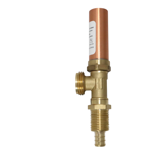 1/2 Inch PEX-B Barb x 3/4 Inch MHT Premium Washing Machine Outlet Stop Valve with Hammer Arrestor, Blue Handle