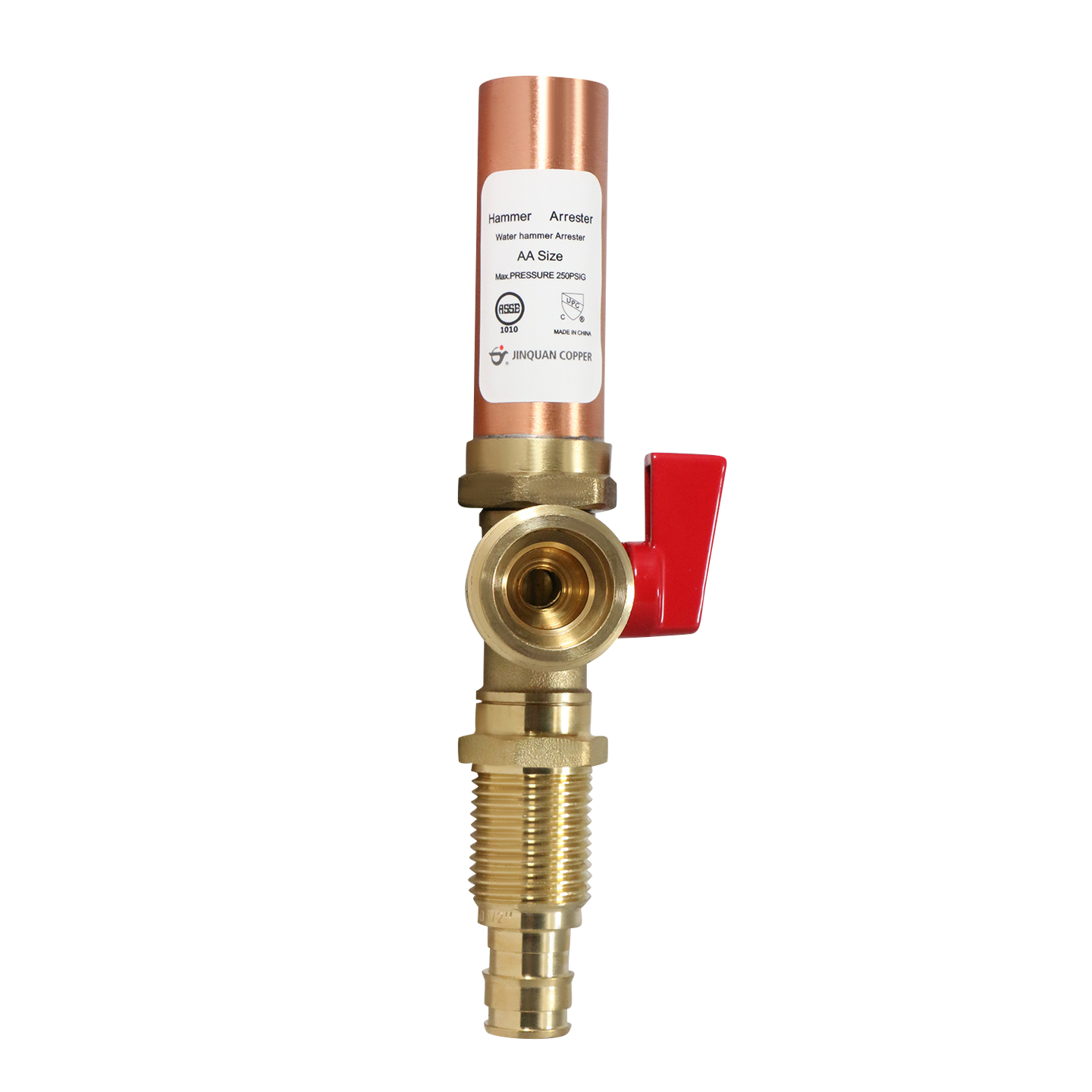 1/2 Inch Pex-A Expansion x 3/4 Inch MHT Premium Washing Machine Outlet Stop Valve with Hammer Arrestor Red Handle