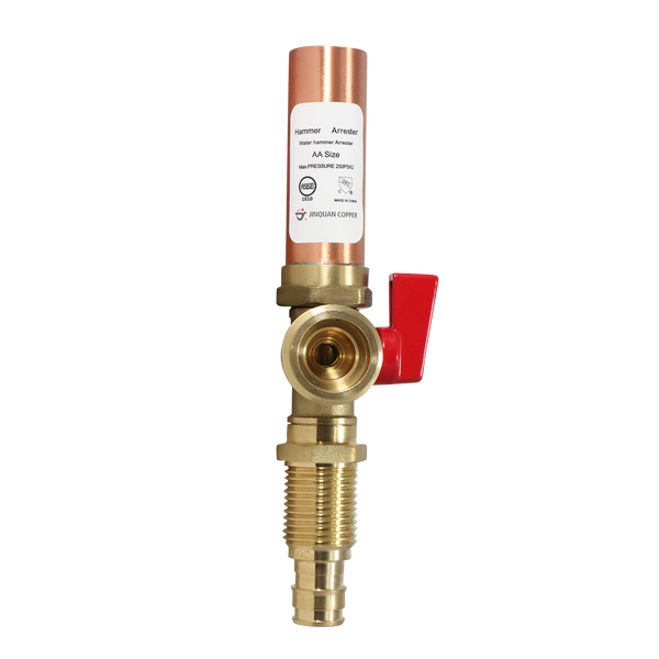 1/2 Inch Pex-A Expansion x 3/4 Inch MHT Premium Washing Machine Outlet Stop Valve with Hammer Arrestor Red Handle