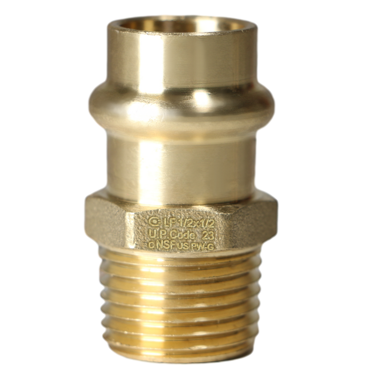 Brass Press MNPT Coupling Measuring 1/2 in x 1/2 in Male MNPT Brass Press Coupling Specifically Male MNPT Brass Coupling