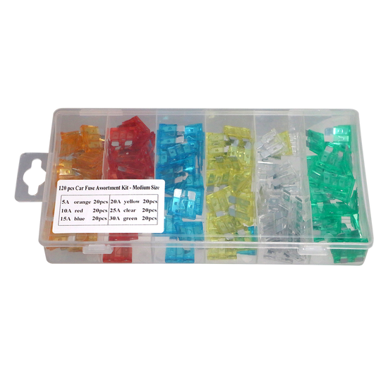 1-Pack 120 pcs- Medium Car Fuses Assortment Kit, Replacement Fuses for Car/RV/Truck/Motorcycle/Boat