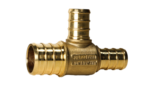 3/4 Inch x 1/2 Inch x 1/2 Inch PEX-B Barb Crimp Reducing Tee