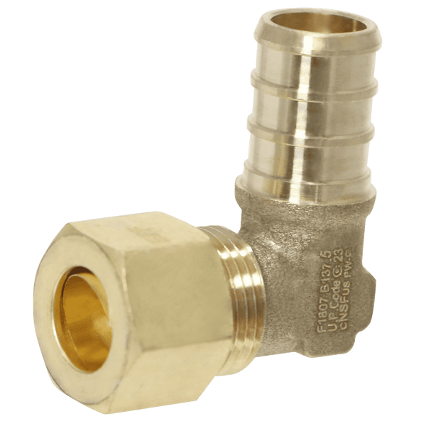 1/2 Inch PEX-B Barb x 3/8 Inch OD Compression Transition Elbow Adapter