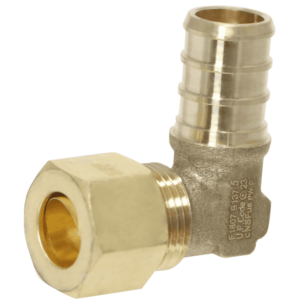 1/2 Inch PEX-B Barb x 3/8 Inch OD Compression Transition Elbow Adapter