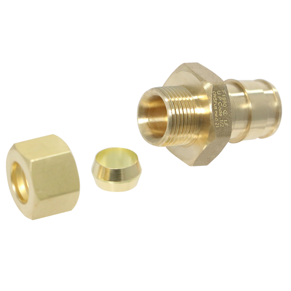 Pex-A Expansion 1/2 Inch x 3/8 Inch OD Straight Expansion Straight Transition Adapter