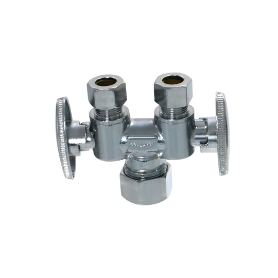 3/8 Inch OD Compression x 3/8 Inch OD Compression x 5/8 Inch OD Compression Dual Stop Valve