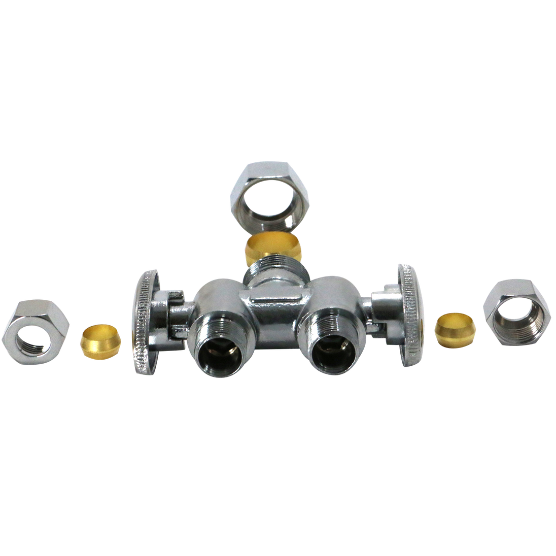 3/8 Inch OD Compression x 3/8 Inch OD Compression x 5/8 Inch OD Compression Dual Stop Valve