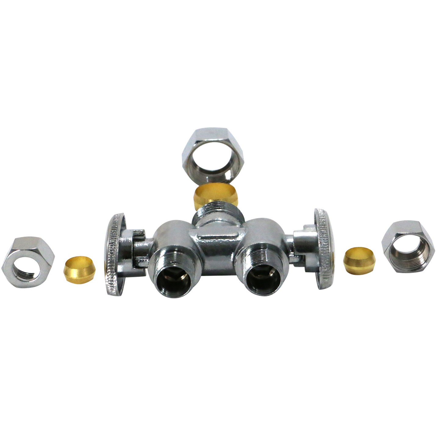 3/8 Inch OD Compression x 3/8 Inch OD Compression x 5/8 Inch OD Compression Dual Stop Valve