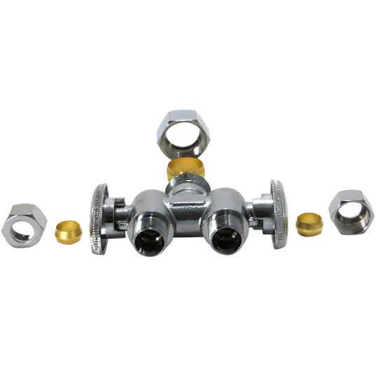 3/8 Inch OD Compression x 3/8 Inch OD Compression x 5/8 Inch OD Compression Dual Stop Valve