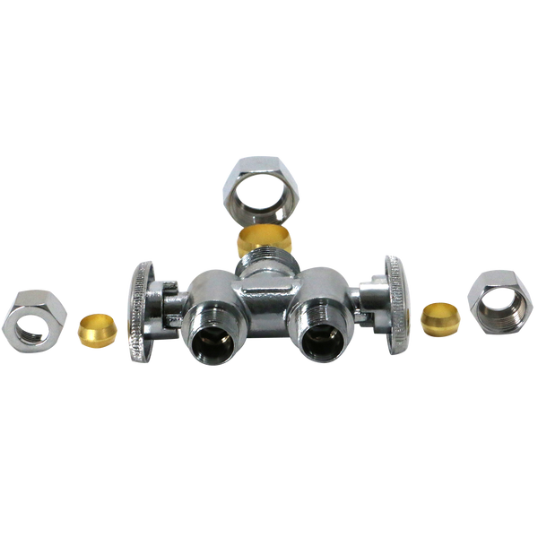 3/8 Inch OD Compression x 3/8 Inch OD Compression x 5/8 Inch OD Compression Dual Stop Valve