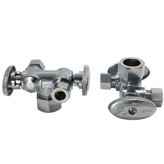 3/8 Inch OD Compression x 3/8 Inch OD Compression x 5/8 Inch OD Compression Dual Angle Valve